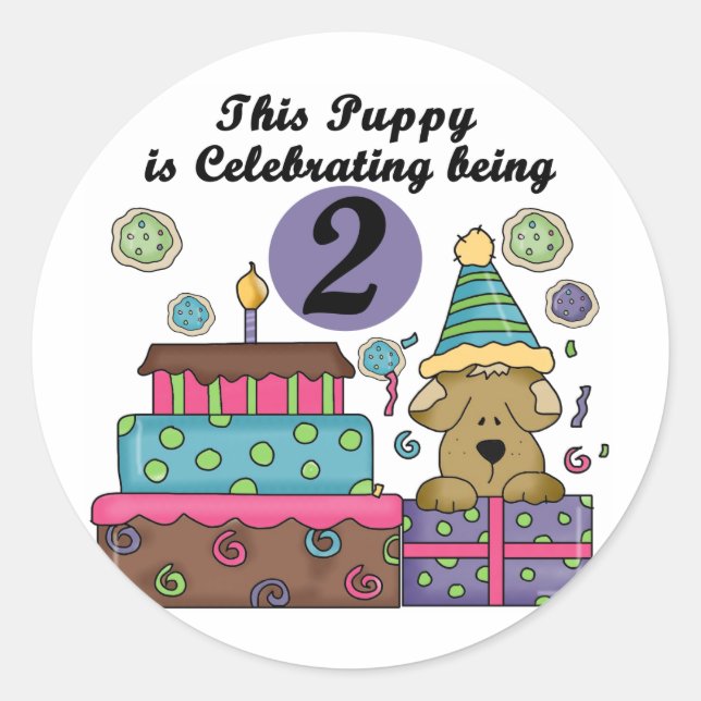 Sticker Rond 2e anniversaire Puppy Tshirts et cadeaux (Devant)