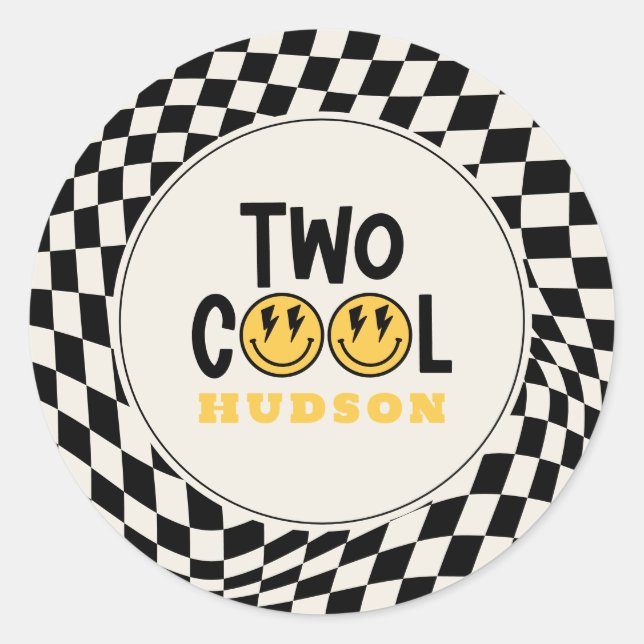 Sticker Rond 2e anniversaire sourire visage rétro noir blanc su (Devant)