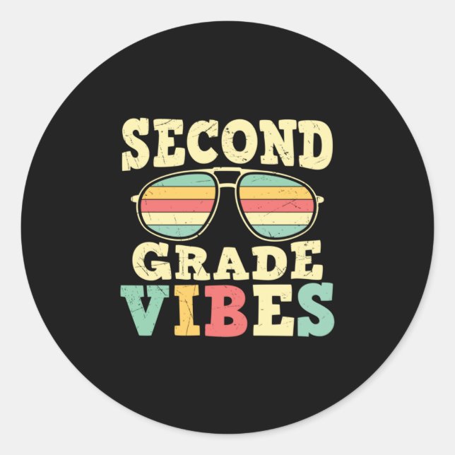 Sticker Rond 2nd Grade Teacher Second Grade Vibes (Devant)