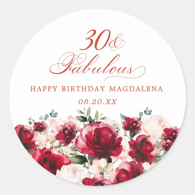 Sticker Rond 30 et fabuleux anniversaire Personnalisé (Devant)