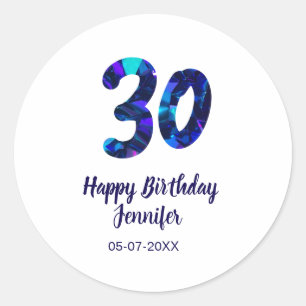 Sticker Rond 30e anniversaire ajouter nom date année bleu scint
