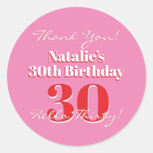 Sticker Rond 30e Anniversaire Bonjour Trente ! Rose Rouge Merci