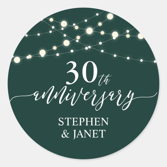 Sticker Rond 30e anniversaire du Mariage vert et blanc (Devant)