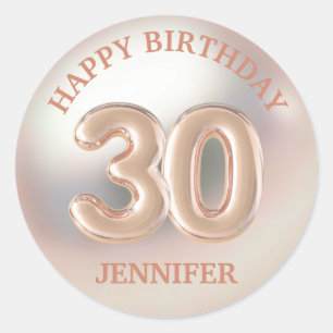 Sticker Rond 30e anniversaire heureux rose or élégant moderne