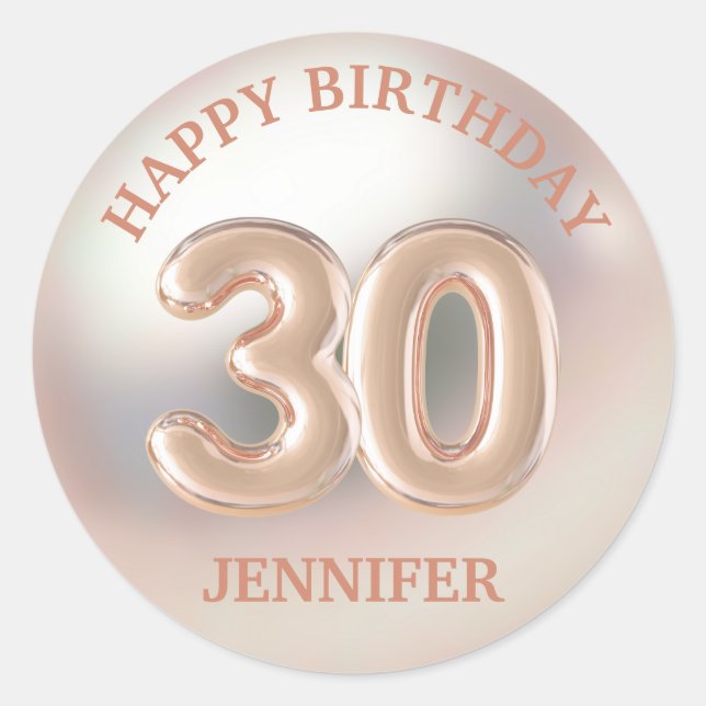 Sticker Rond 30e anniversaire heureux rose or élégant moderne (Devant)