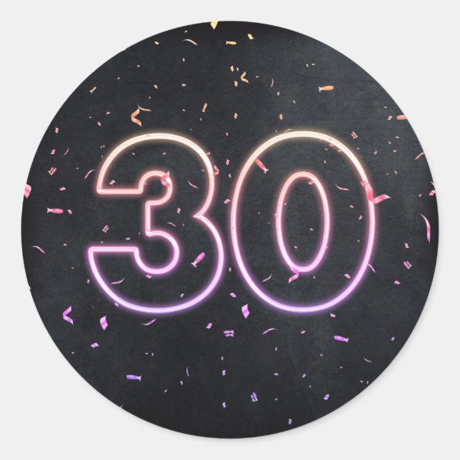 Sticker Rond 30e anniversaire néon Connexion Noir (Devant)
