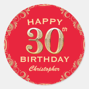Sticker Rond 30e anniversaire Parties scintillant rouge et or c
