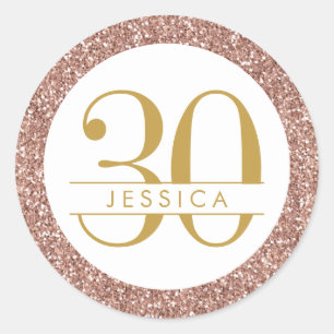 Sticker Rond 30e Anniversaire rose Rose personnalisé Parties sc