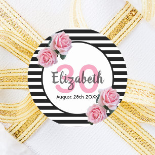 Sticker Rond 30e anniversaire roses roses sur bandes blanches n