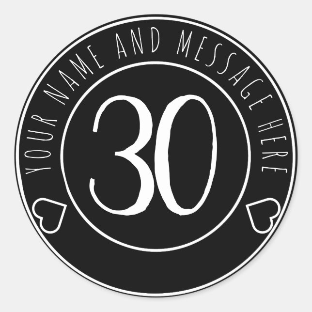 Sticker Rond 30e fête d'anniversaire Retro Noir et Blanc (Devant)