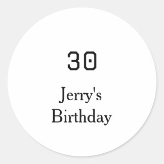Sticker Rond 30th birthday bold letter name date simple minimal