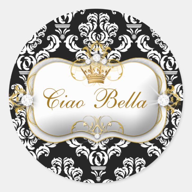 Sticker Rond 311 Ciao Bella Elegant Damask Black White (Devant)