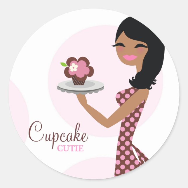 Sticker Rond 311-Cupcake Cutie Ethnique Cheveux Vives (Devant)