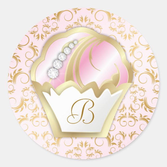 Sticker Rond 311 gâteaux à bijoux Monogramme Arrière - plan ros (Devant)