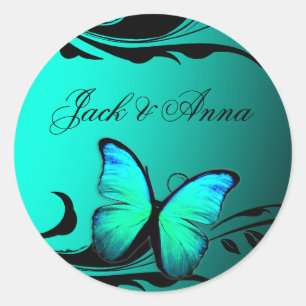 Sticker Rond 311 Papillon lustré bleu turquoise