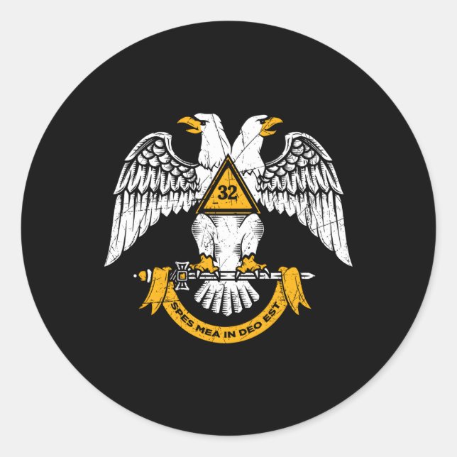 Sticker Rond 32Ème Degré Masonic Scottish Rite Ailes Down Fathe (Devant)