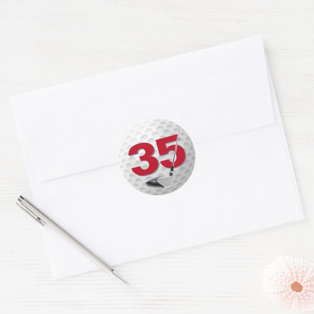 Sticker Rond 35e anniversaire Golf Ball Design (Enveloppe)