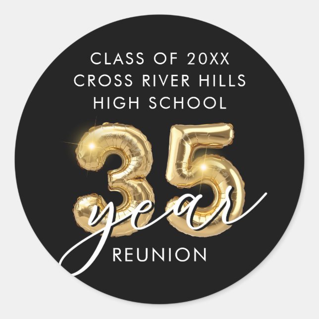 Sticker Rond 35e Classe Reunion Black Gold Balloons Confetti (Devant)