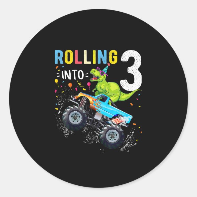 Sticker Rond 3 ans Anniversaire Dinosaur Monster Famille de cam (Devant)