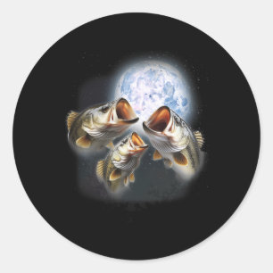 Sticker Rond 3 B Poisson À La Lune Drôle B Pêcheur Pêcheur Pêch