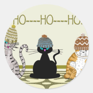 Sticker Rond 3 Chats Avec Noël Casquette
