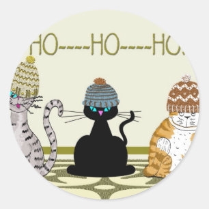 Sticker Rond 3 chats avec Noël de casquettes