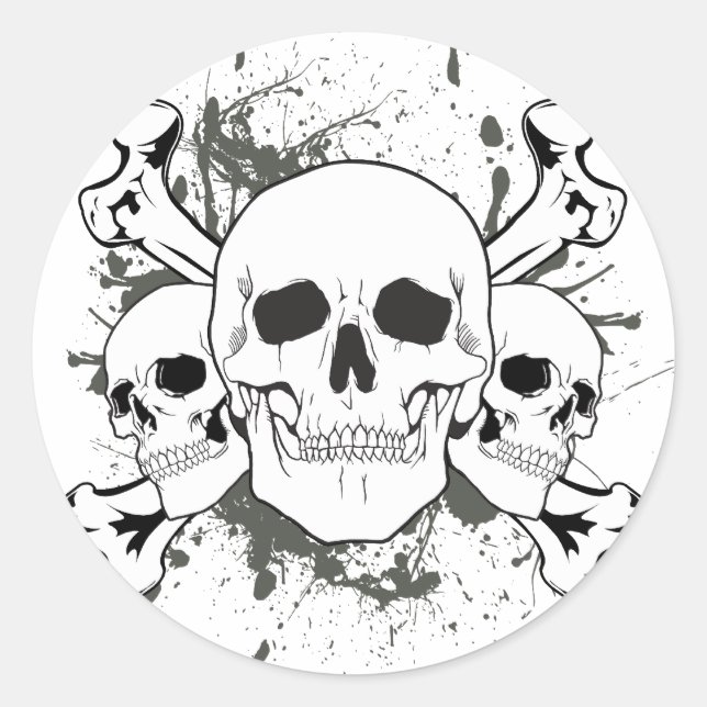 Sticker Rond 3 crânes et os croisés (Devant)