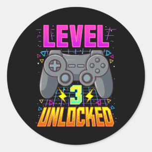 Sticker Rond 3 Déverrouillé Chemise Vidéo Jeu Garçons 3ème Anni