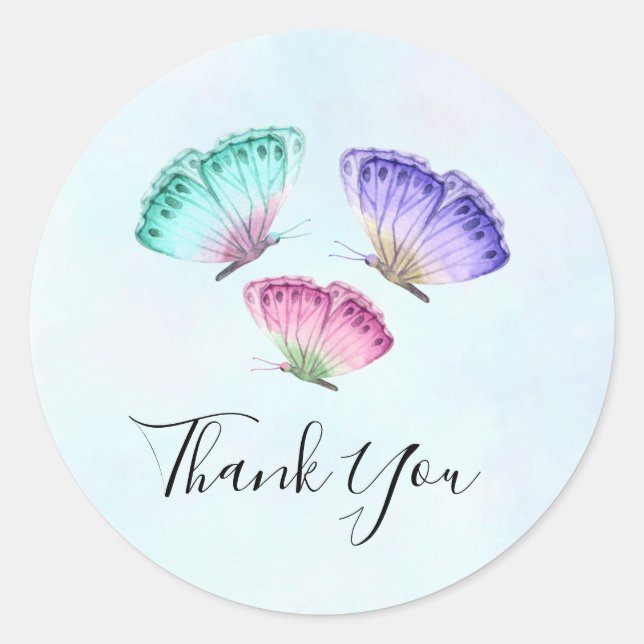 Sticker Rond 3 Joli Pastel Aquarelle Papillons Merci (Devant)