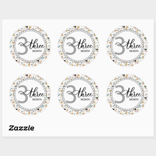 Sticker Rond 3 Mois Jalon bébé Giraffes et ballons (Feuille)