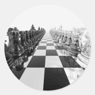 Sticker Rond 3D Black and White Chess Board