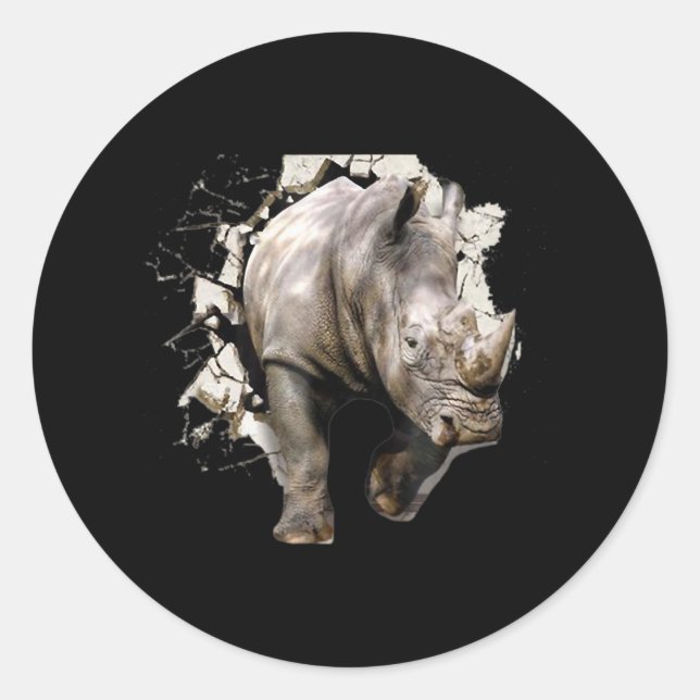 Sticker Rond 3d Rhino - African Safari Animal Rhinoceros (Devant)