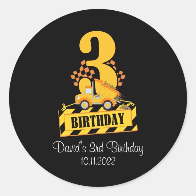 Sticker Rond 3e anniversaire Boy Construction Camion 3 ans (Devant)