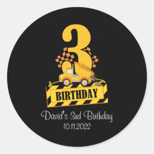 Sticker Rond 3e anniversaire Boy Construction Camion 3 ans