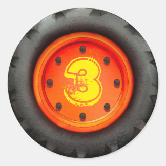 Sticker Rond 3e anniversaire de l'enfant Construction Truck Par