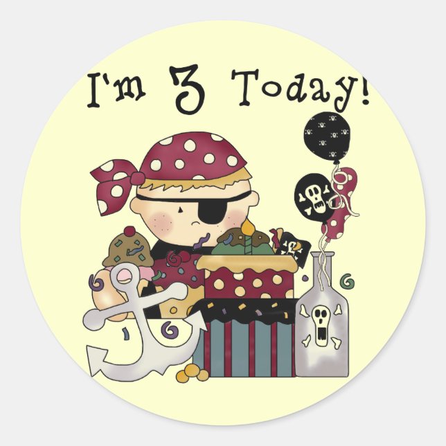 Sticker Rond 3e anniversaire Pirate Tshirts et cadeaux (Devant)