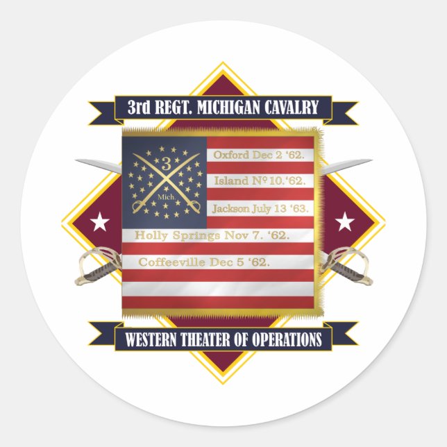 Sticker Rond 3e cavalerie du Michigan (Devant)