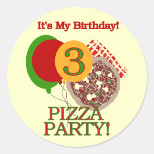 Sticker Rond 3e fête de pizza Tshirts et cadeaux d'anniversaire