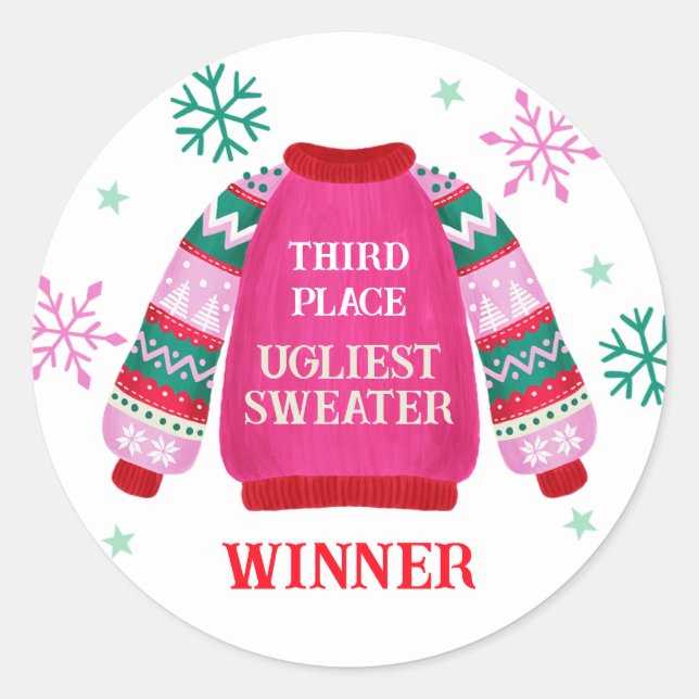 Sticker Rond 3ème gagnant du concours de pull moche (Devant)