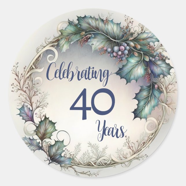 Sticker Rond 40 ans Anniversaire Élégant jardin de verdure (Devant)