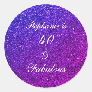 Sticker Rond 40 Et Fabuleux Anniversaire Rose violet Parties sc