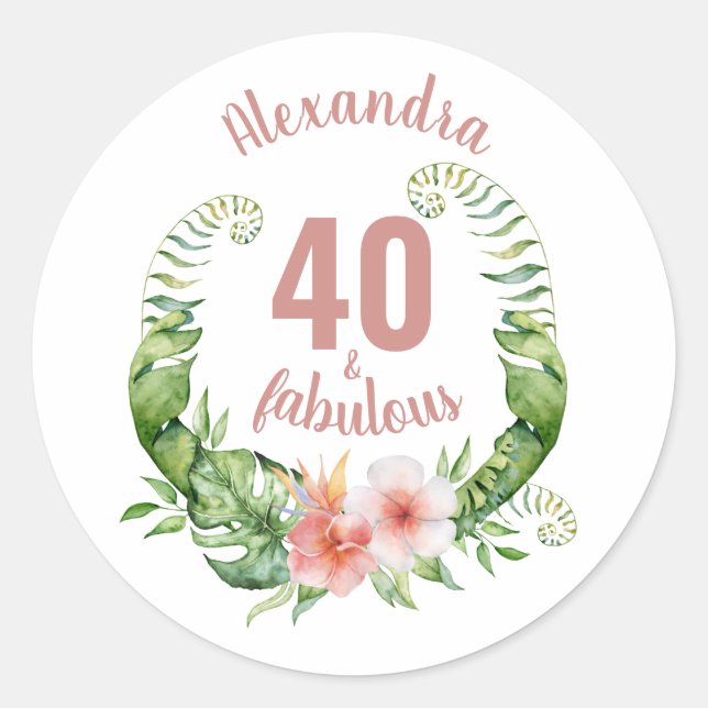 Sticker Rond 40 et fabuleux blush rose moderne nom de script (Devant)