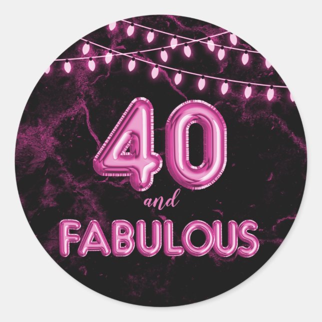 Sticker Rond 40 et Fabulous Lights & Pink Foil Ballons (Devant)