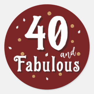 Sticker Rond 40 et Fabulous Parties scintillant Rouge 40e anniv