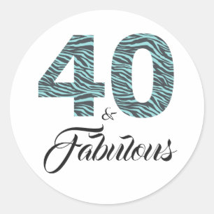 Sticker Rond 40 Fabuleux 40e anniversaire Turquoise Black Zebra