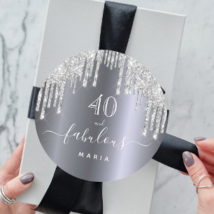Sticker Rond 40 fabuleux anniversaire argent parties scintillan