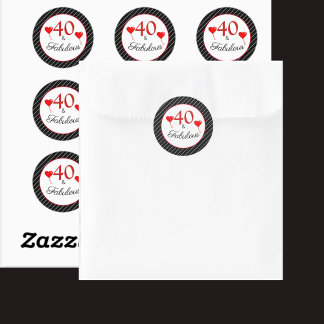 Sticker Rond 40 & Fabuleux Rouge 40e Anniversaire Noir Blanc Bl