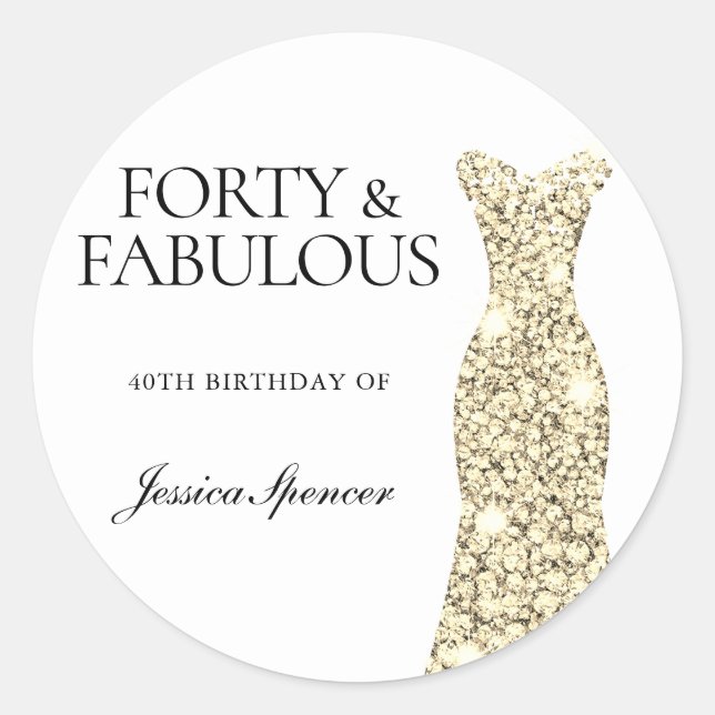 Sticker Rond 40 & Fabulous Gold Parties scintillant robe 40e an (Devant)