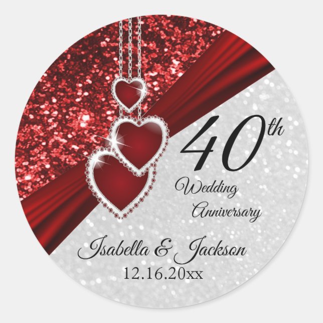 Sticker Rond 40e anniversaire de la Parties scintillant rouge e (Devant)