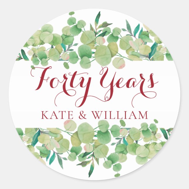 Sticker Rond 40e anniversaire de l'eucalyptus Floral (Devant)